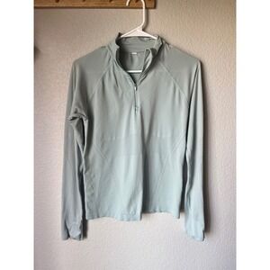 Athleta Momentum Quarter Zip Pullover Light Blue Seamless Thumbhole Top Womens